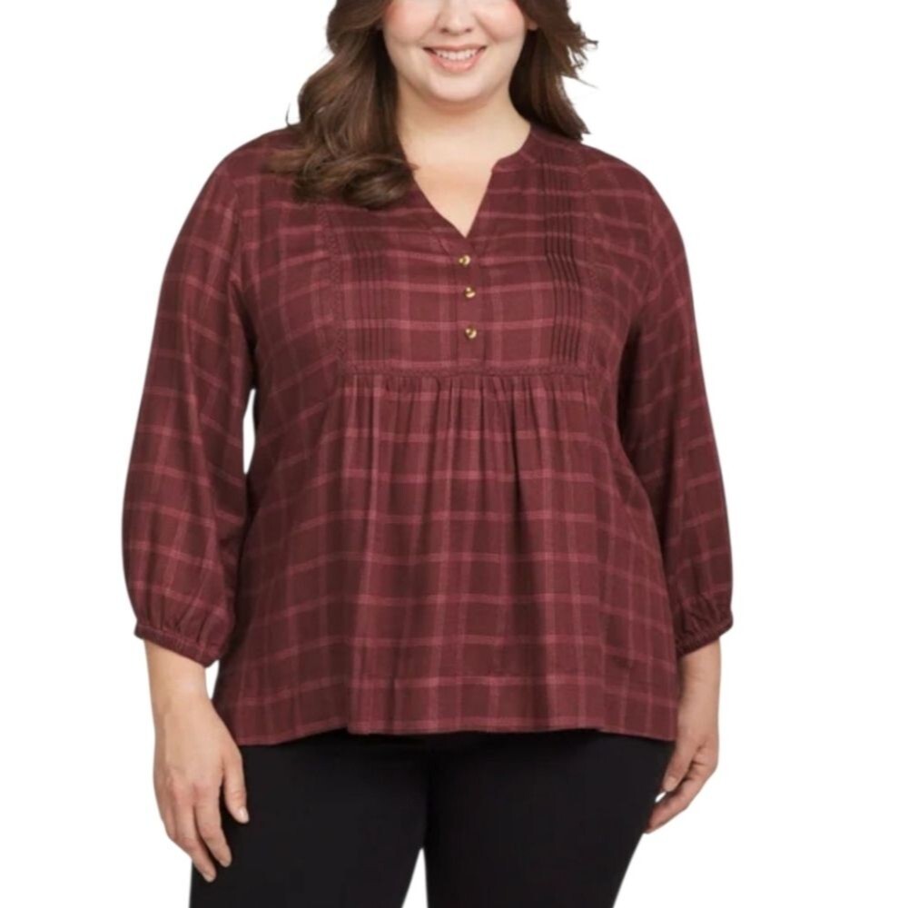 Wrangler Women's Blouses/ Shirt Long Sleeve Burgundy Red V-Neck Size XL
